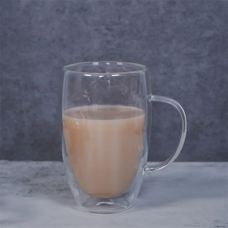 

Wholesale Clear double walled Borosilicate Glass Tea Coffee cups with handle