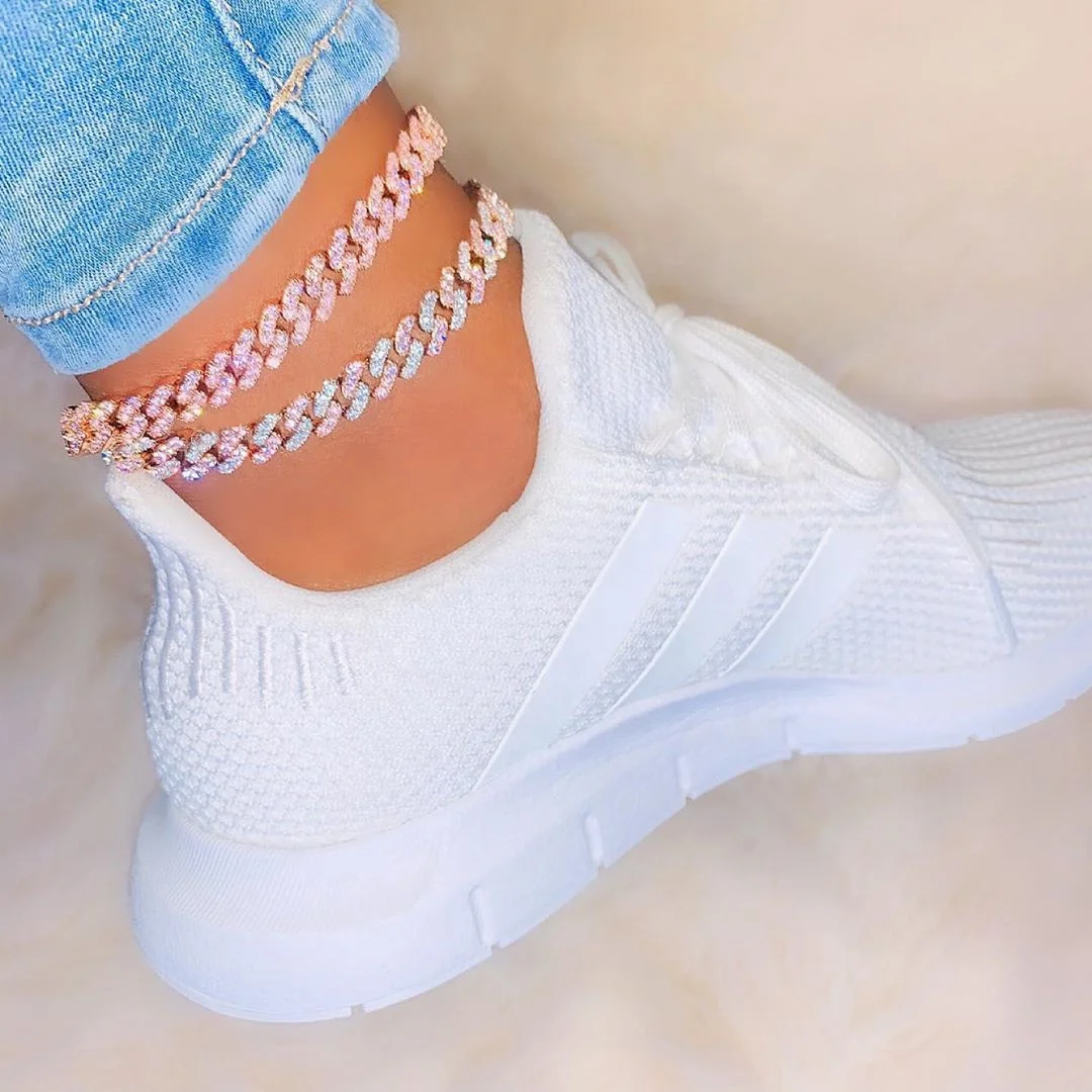 

wholesale high quality white pink cz cuban chain foot anklet for women hip hop foot bracelet jewelry drops hip beach jewelry