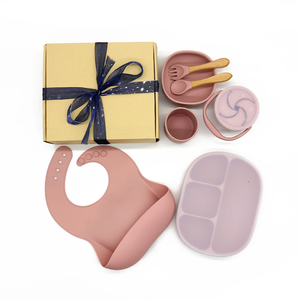 

organic bib waterproof food grade silicone suction bowl baby dish plates sets dinnerware