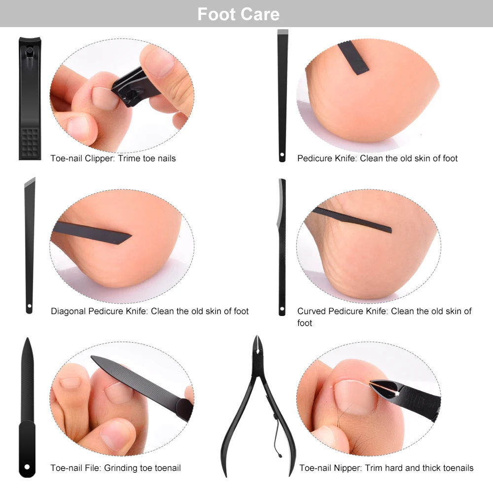 Black Leather Case Mini Stainless Steel Nail Clipper Scissors Travel 15 Pcs Professional Manicure Set.jpg