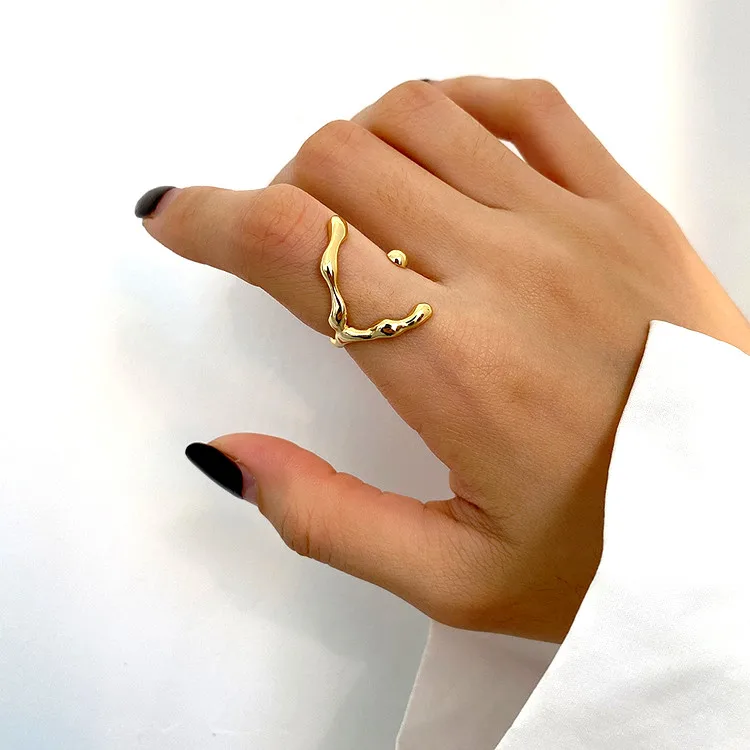 

Irregular Paw Shape 925 Sterling Silver Crossed Open Ring, Gold/ silver