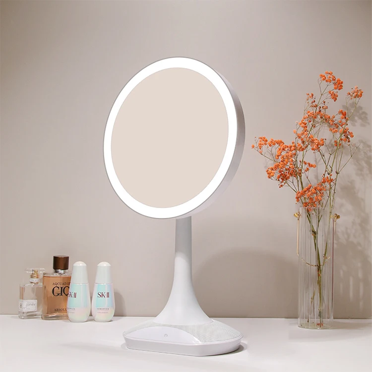 

smart Movable Dimmable Function Usb Charging Table Makeup Mirror contract Wireless music player makeup mirror With Led Lights