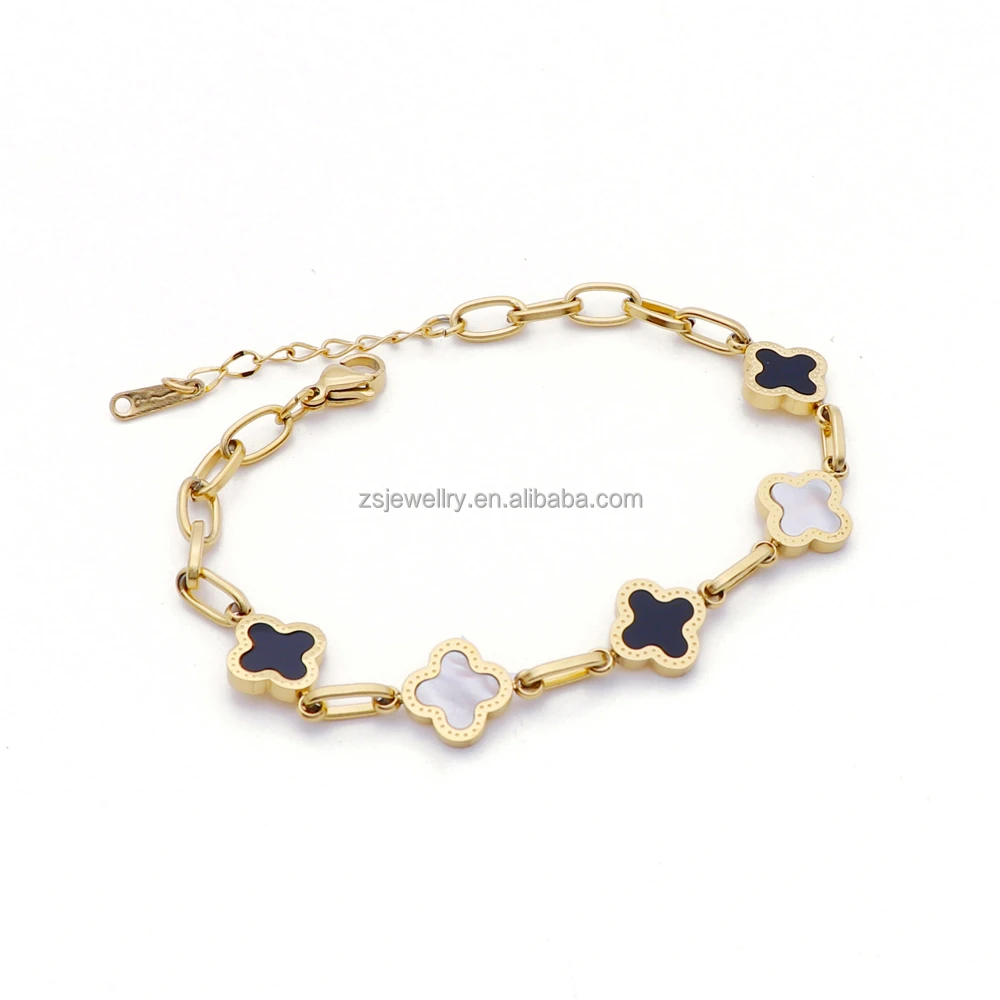 

Gold Plated Stainless Steel Clover Shell Stone Druzy Bracelets Homme Metal Bracelet