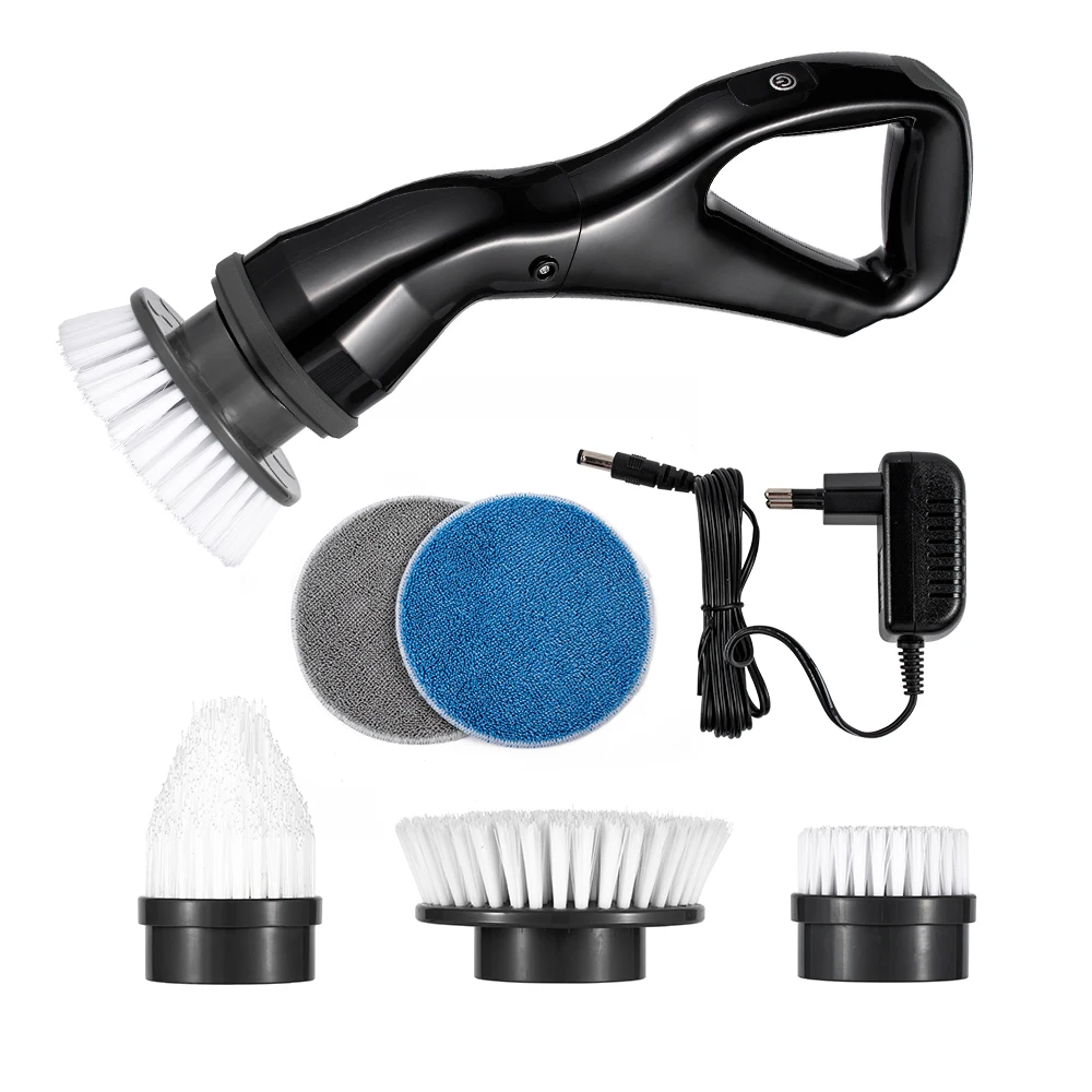 

5 in 1 hand round rotating bathroom toilet floor electric car cleaning scrubber drill brush, Black