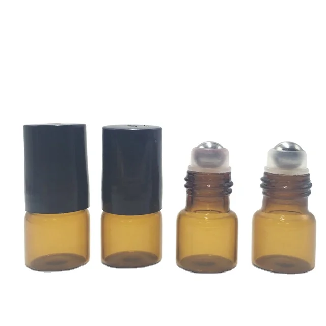 

1ml 2ml 3ml small amber travel perfume glass bottle with black cap