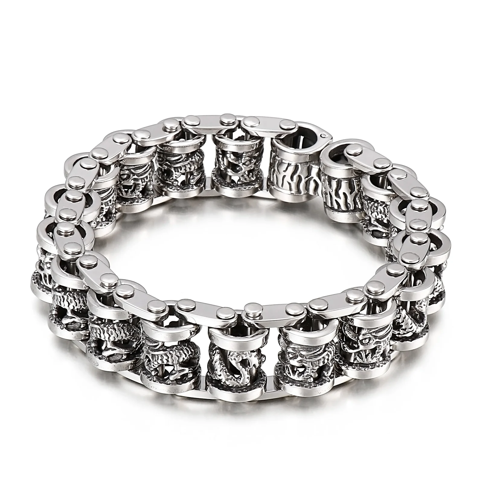 KALEN Charm Bracelet Domineering Men Bicycle Biker Dragon Stainless Steel Bangle Bracelets Jewelry