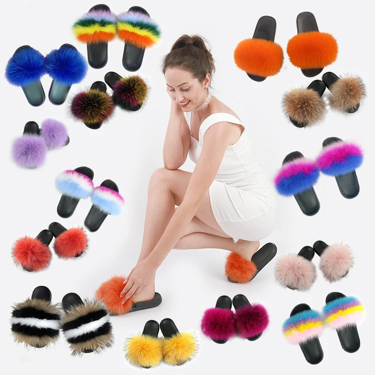 

Ladies Custom Fur Slippers Plush Faux,Mink Faux Plush Wholesale Fur Slippers Women,Fox Furry Fluffy Sandals Slippers Fur Slides