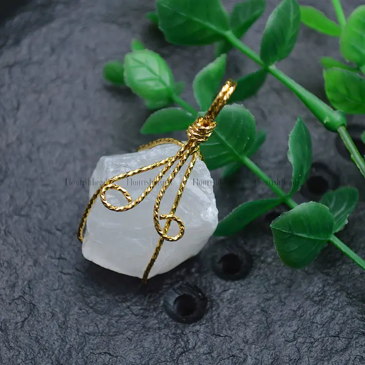 

Natural Crystal Healing Wire Wrapped Natural Rough Mineral Stone Chunk Pendant fit Necklace making