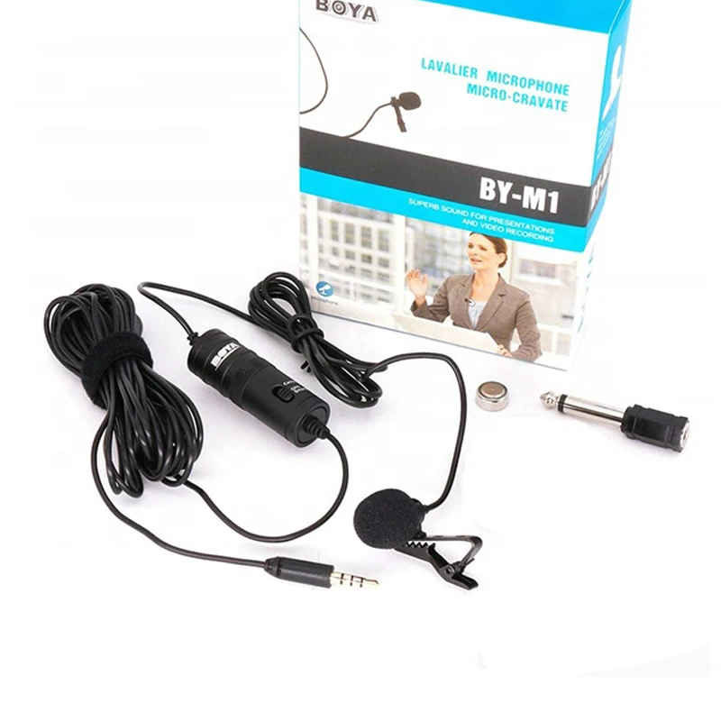 

BOYA by-M1 3.5mm Lavalier Condenser Microphone MIC With Windscreen Windshield for Smartphones Camera DSRL, Black