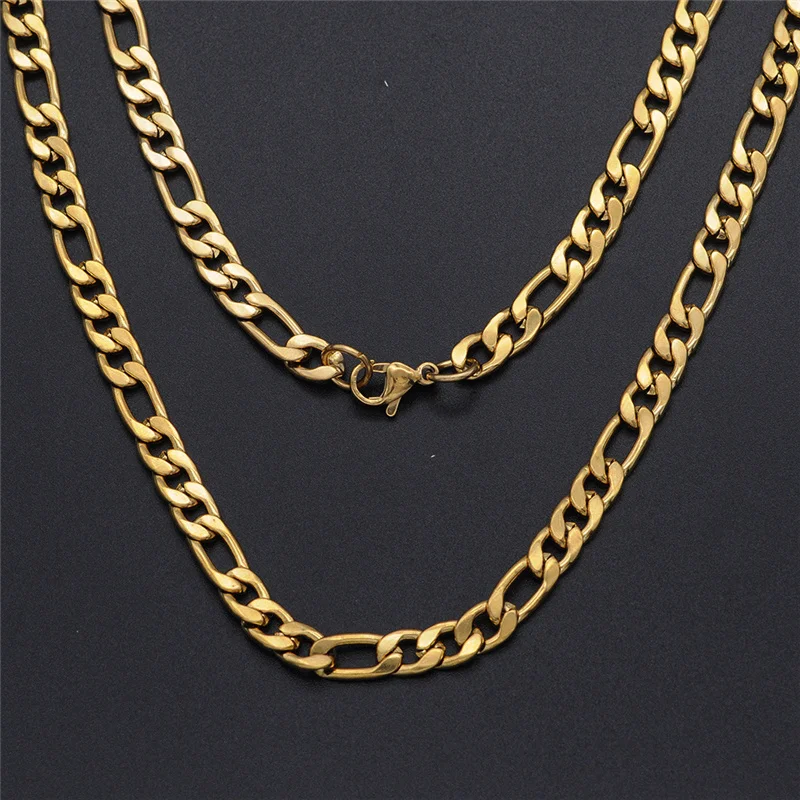 

Wholesale 7mm Men Stainless Steel Cable Franco Rope Chain 18K Gold Plated Filled Figaro Chain Necklace