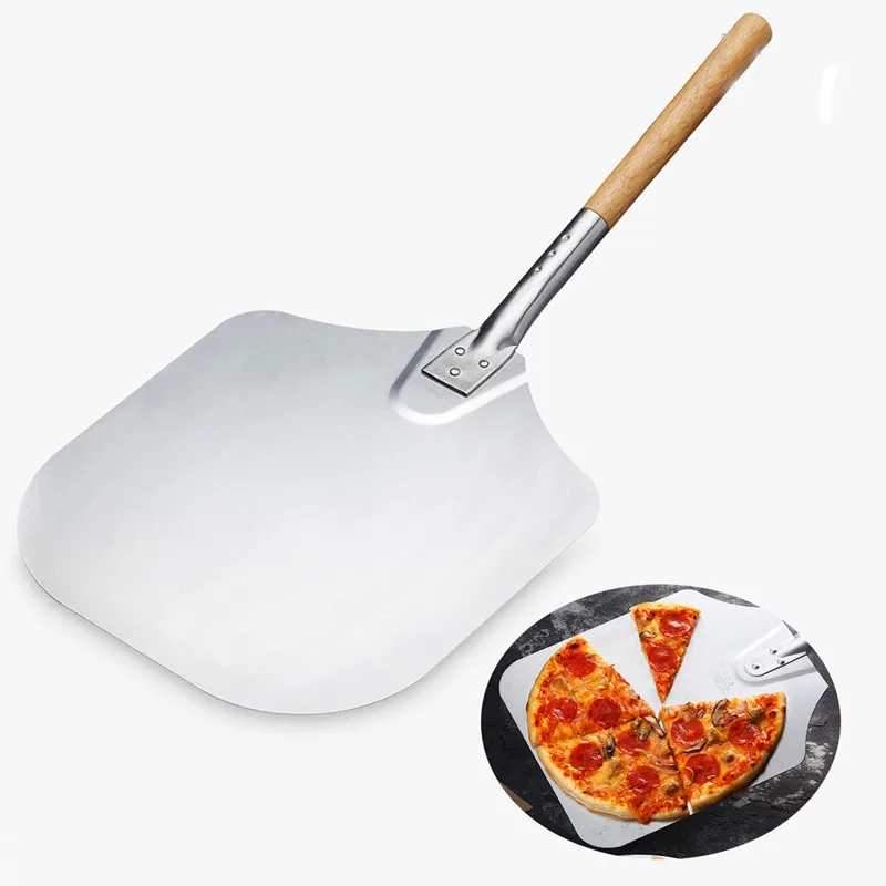 

Kitchen Tools High Quality Metal Aluminum Wooden Handel Spatula Pizza Peel Shovel, Silver