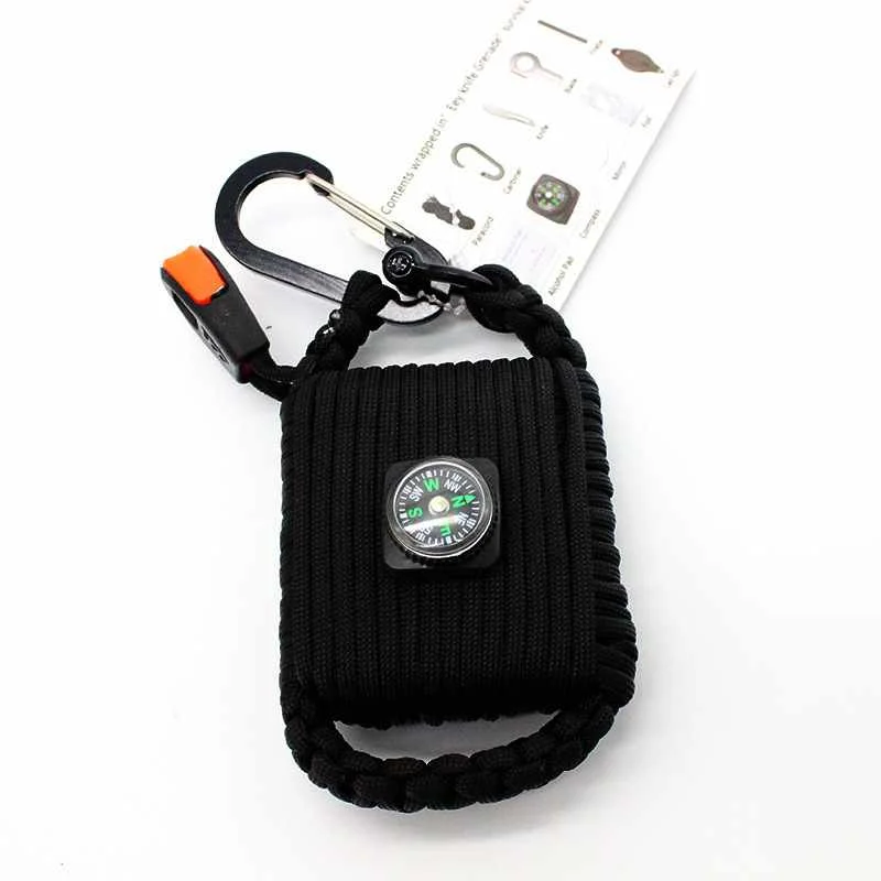 

26 functions hand-made parachute cord fish bag keychain climbing button carabiner fishing kit survival whistle