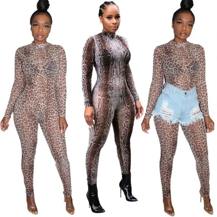 

W6458 Leopard/ Snake Skin Rompers Women Bodycon Jumpsuit Fashion Sexy