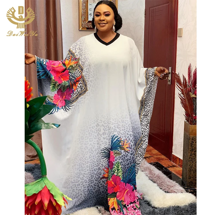

print v neck casual plus size women clothing african maxi dresses, White