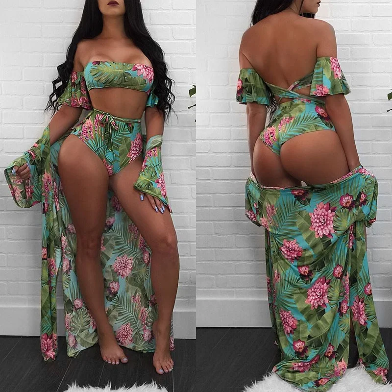 

2020 New design sexy fashion petal swimwear hot sale full swimsuit with coat bikini mature bathing suit for young girl 3 pieces, Picture or customized