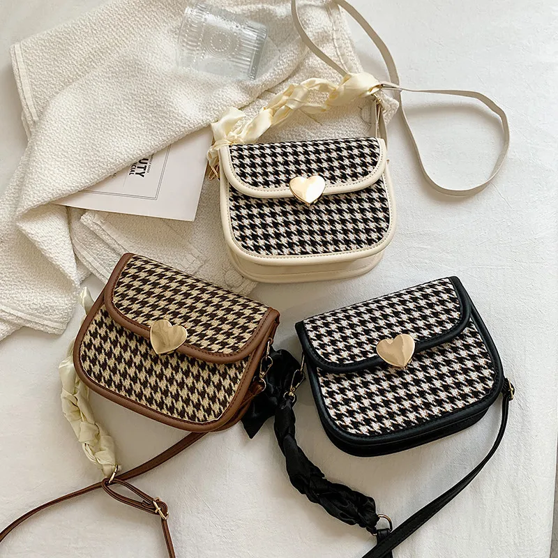 

Custom Plaid Design Mini Women Houndstooth Design Bags Sling Chains Messenger Shoulder Bag, As picture