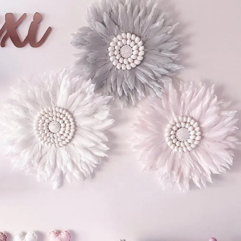 

INS Amazon Hot Flower Feather Wall Art Decor for Indoor Home Bedroom Living Room Office, White ,pink,gray