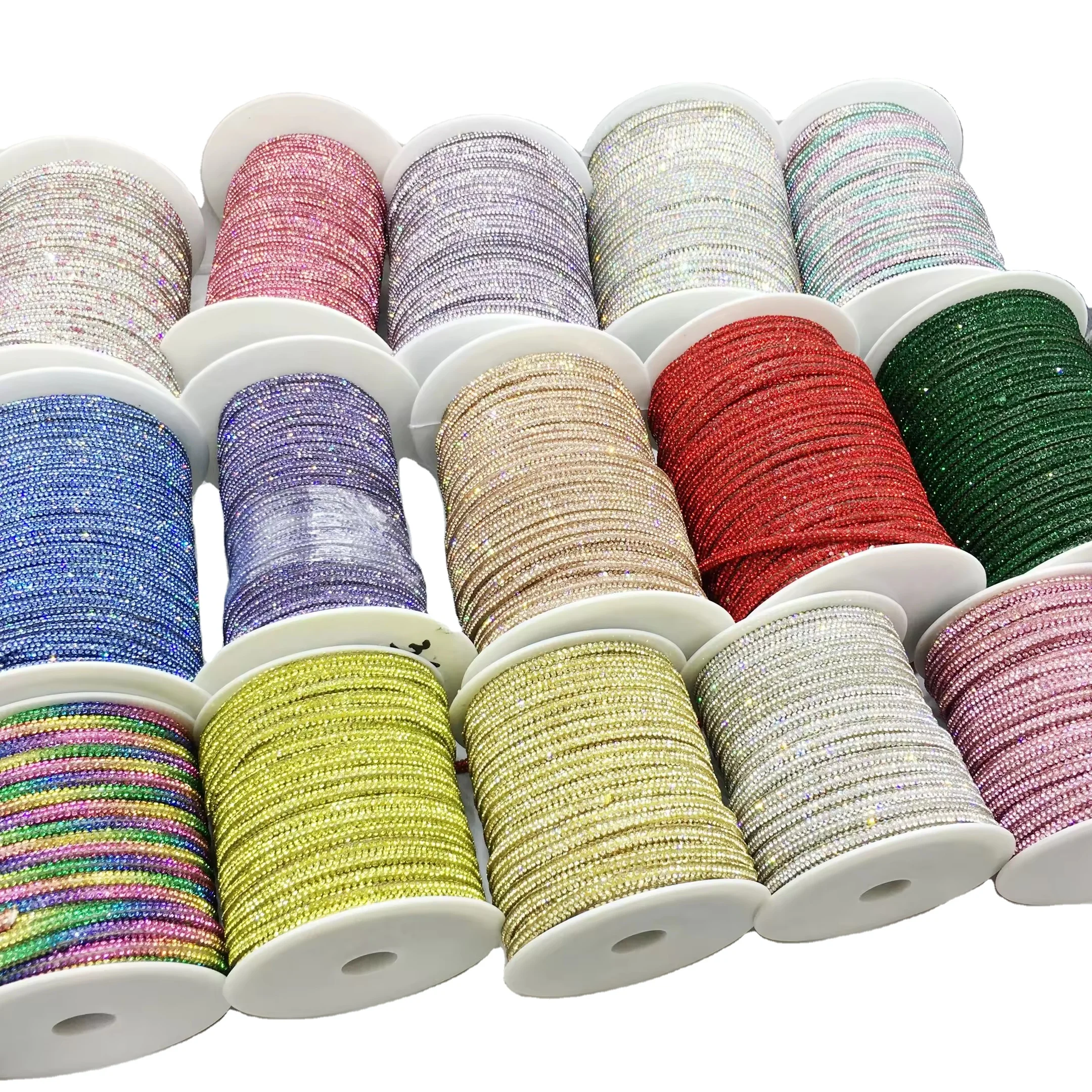 SINRONG Bling Bling Diamond Wire Cutting Rope Crystal Rhinestone Tube Rope for Decoration Diy Rhinestone Rope