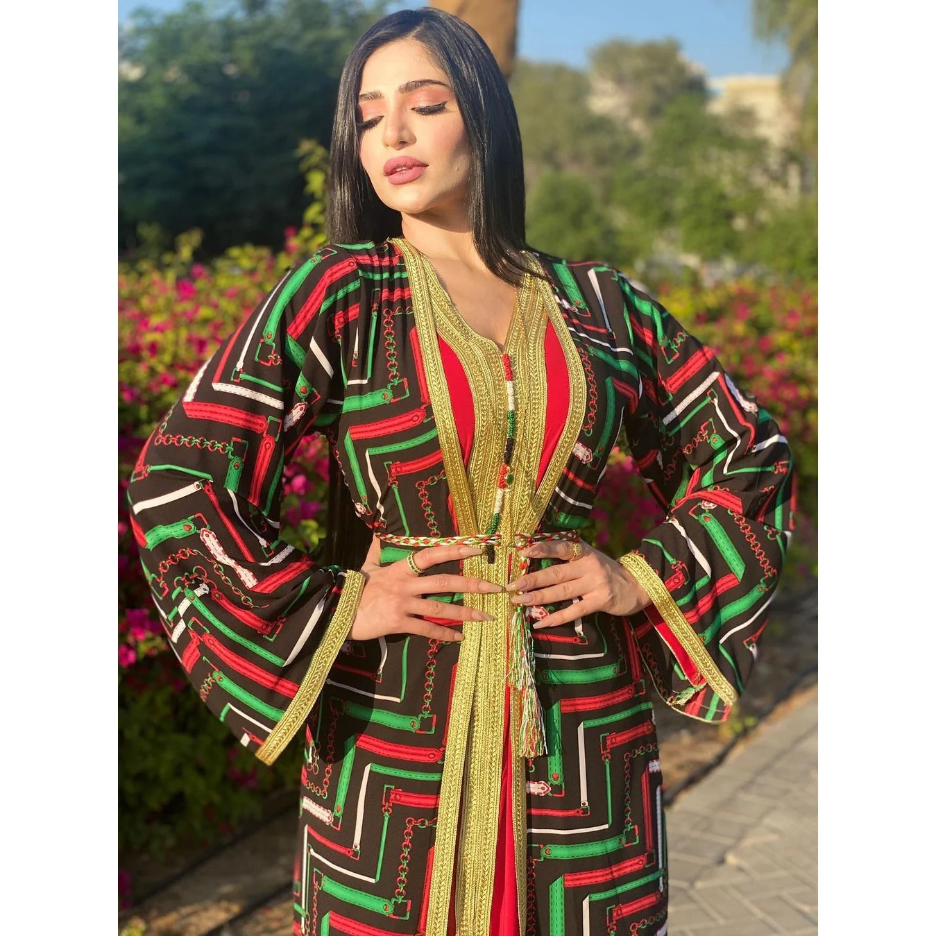 

Islamic Clothing Modern Arab 2 Pieces Sets Print Dress For Dubai Women