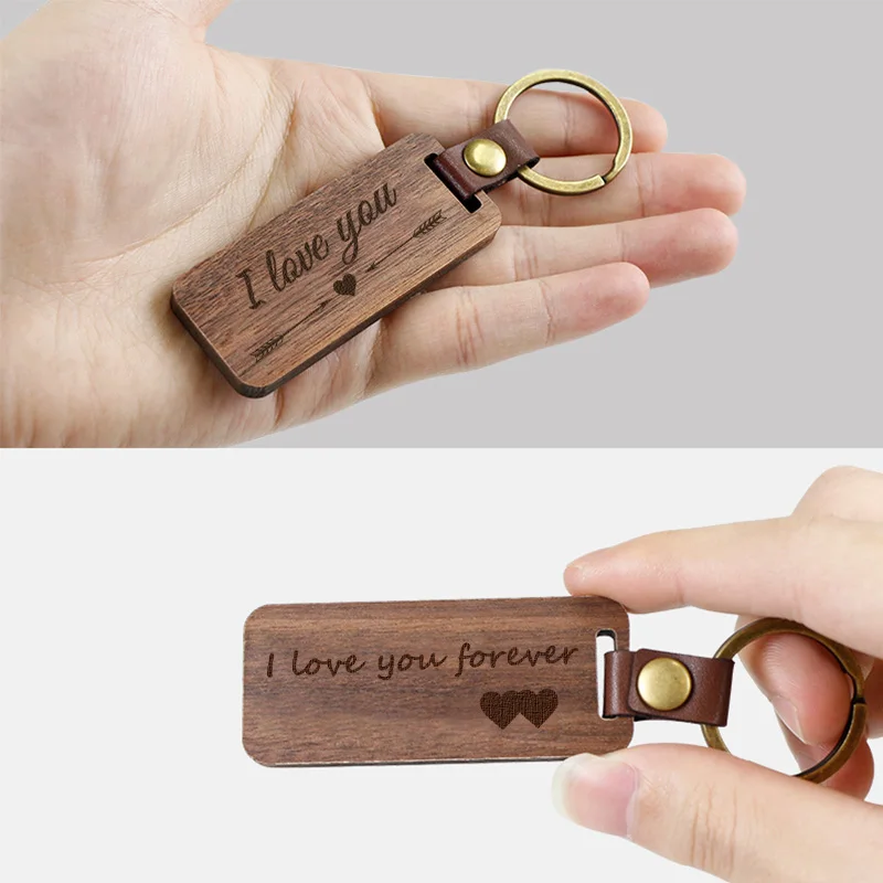 

Lovers'Themed Keychain Wooden PU Keychains Lover's words Engraving Leather Promotional Keychains