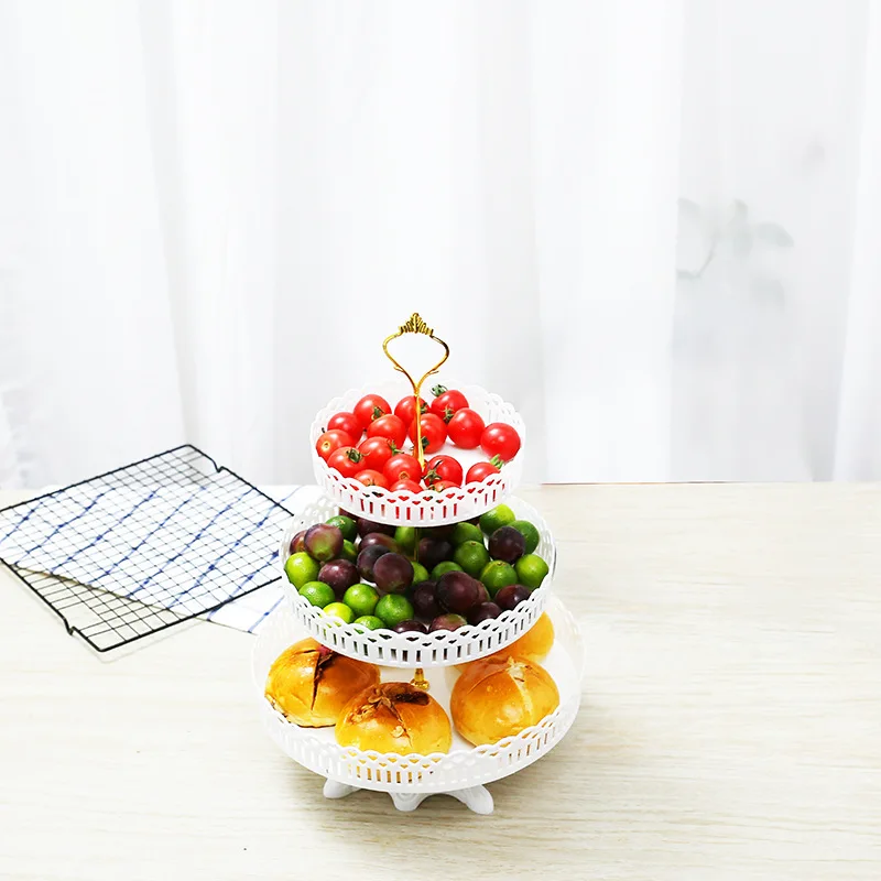 

Europe Style 3 colors Folding 3 Tiers Decal plastic Cake Stand for Wedding, Customized color