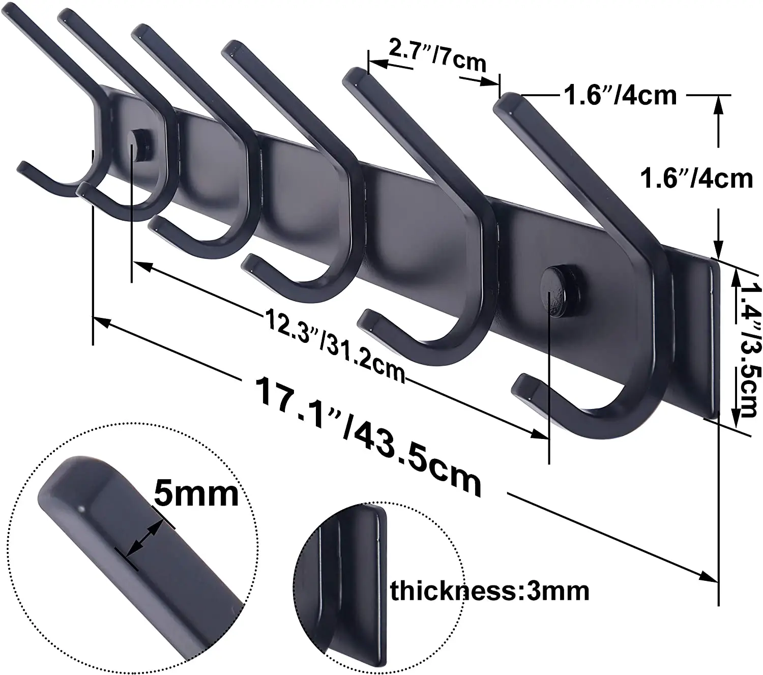 

Black 6 Tri Bathroom Bedroom Metal Wall Mount Hanging Wall-mounted Stainless Steel Clothes Hooks Standing Wall Mounted Coat Rack