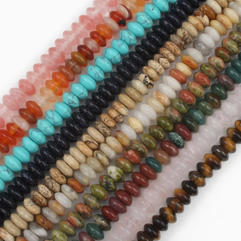 

6MM Natural Stone Beads Jades Agates Opal Rondelle Spacer Loose Beads for Jewelry Making Necklace DIY