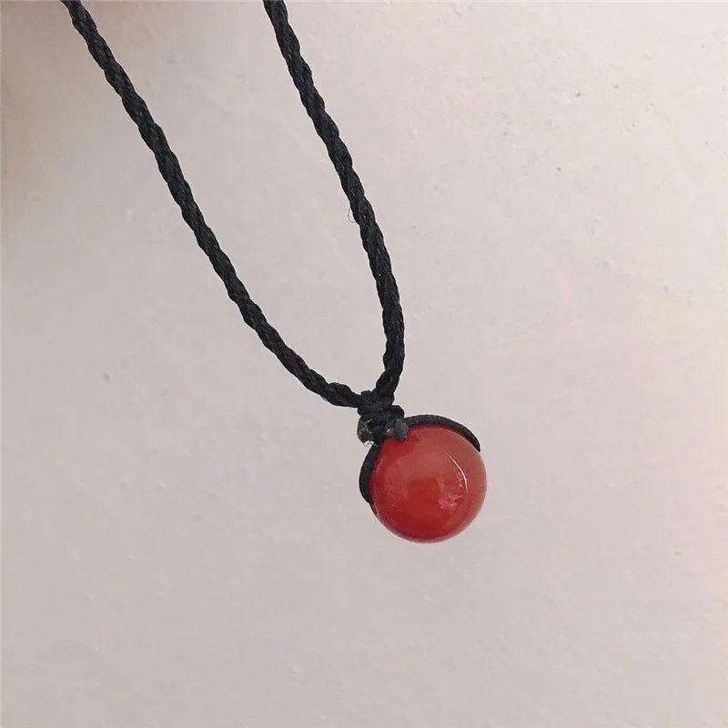 

Lovely Natural Carnelian Necklace Braided Rope Jewelry Gift, Red