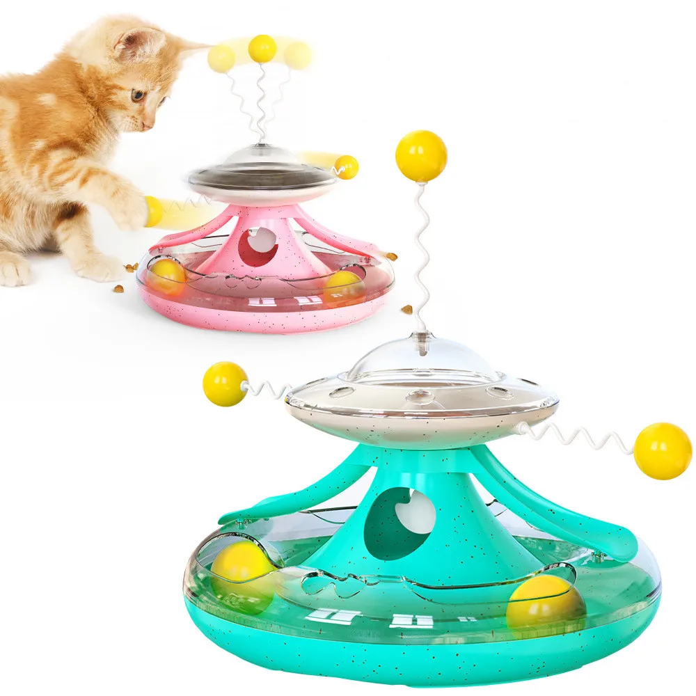 

Cross-border New Products Amazon Hot Funny Cat Stick Windmill Leaking Food Cat Toys Cat Turntable Track Ball