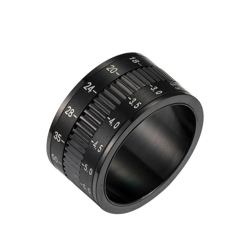 

12MM Titanium Steel Rotating Camera Lens Ring Factory Bracelet Wholesale Stainless Steel Ring, Black