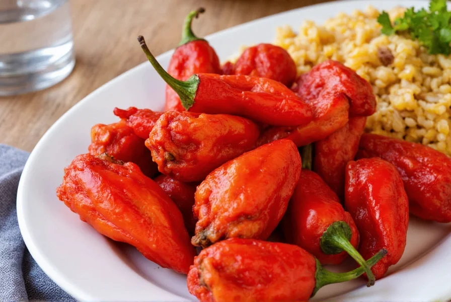 Close-up photography of bright red ghost pepper wings on white plate with cooling side dishes