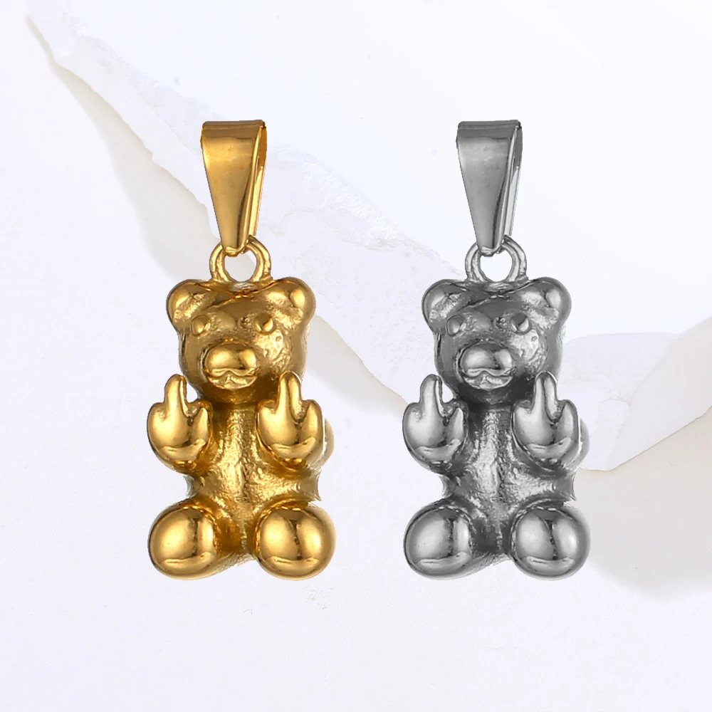 

Newest fashion jewelry 316l stainless steel offensive bear pendant 18k gold cute gummy bear charm hip-hop men animal pendant