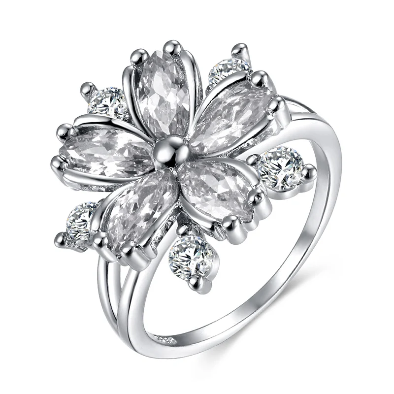 

Fashion Jewelry KYRA0527 Flower Shape Platinum Plated 3A Zircon Ring for women, Silver
