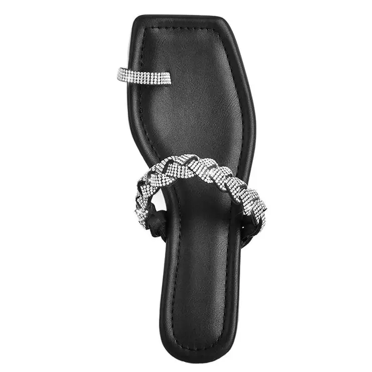 

Black Rhinestone Flat Sandals Mules