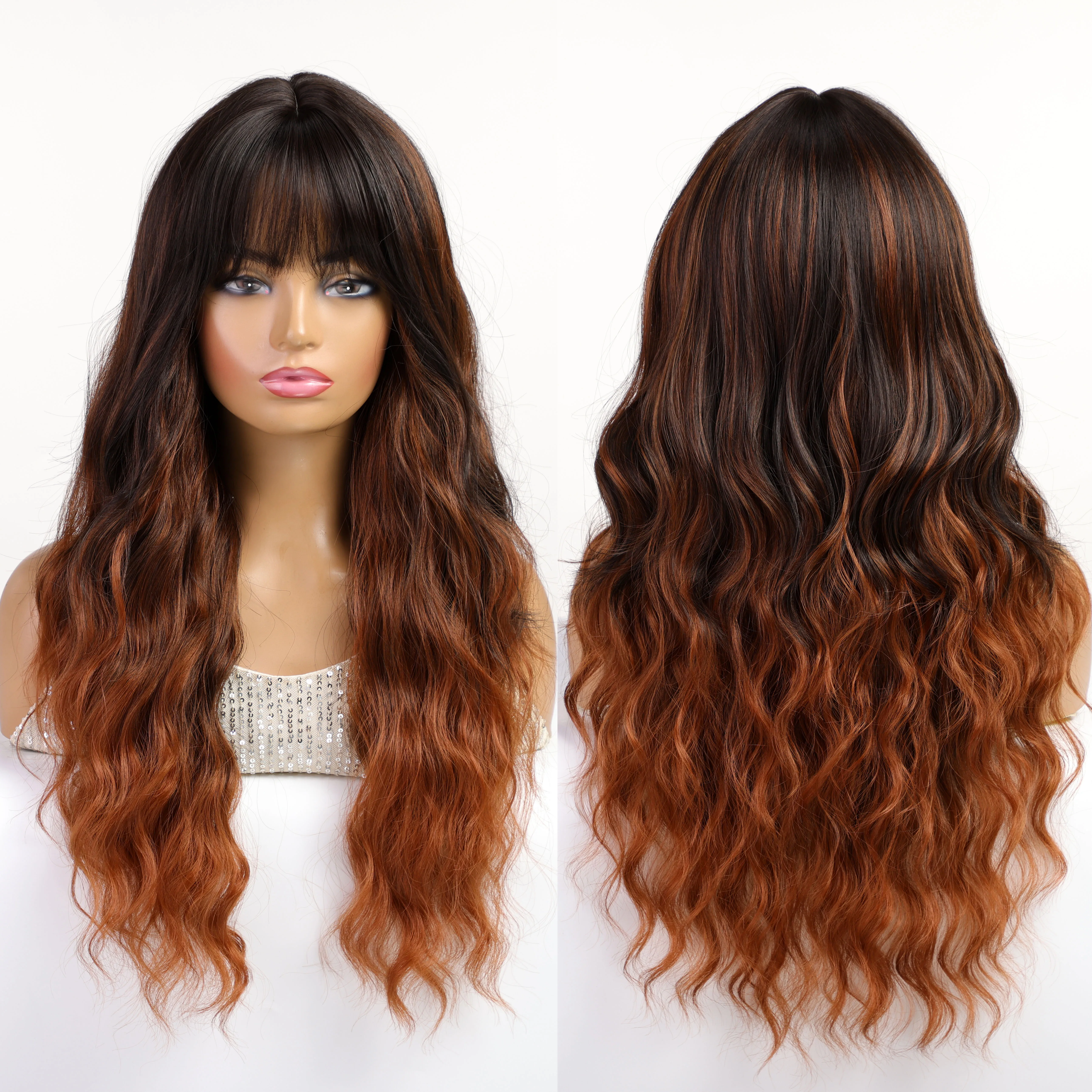 Future Fiber Gradient Mixed Orange Long Wave Curly Hair Synthetic Wig Women's Curly Hair Heat Resistant Soft Matte Wig