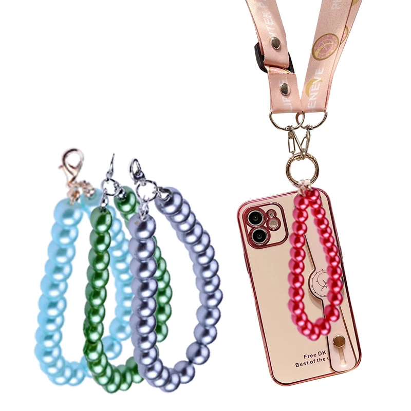

15colors short imitation pearl phone hanging chain rolls wedding candy box hair ball keychain pendant jewelry glasses chains