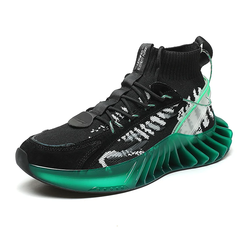 

Wholesale knitting suede upper glow in the dark sneakers men men sport shoes, Black orange,black blue,black green