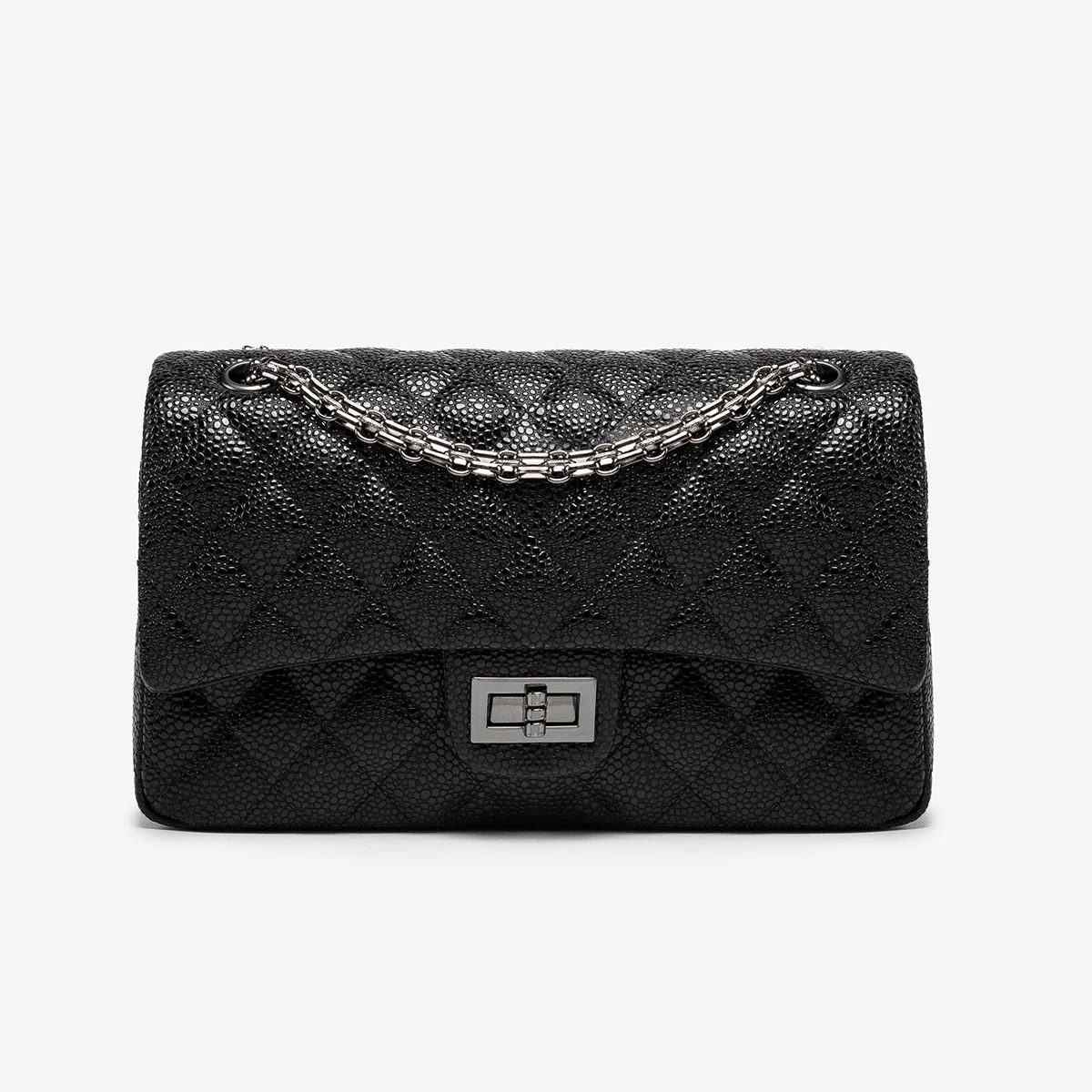 

EM748 2022 New famous designer fashion rhomboid customized logo latest luxury pu women shoulder bag caviar leather handbag black