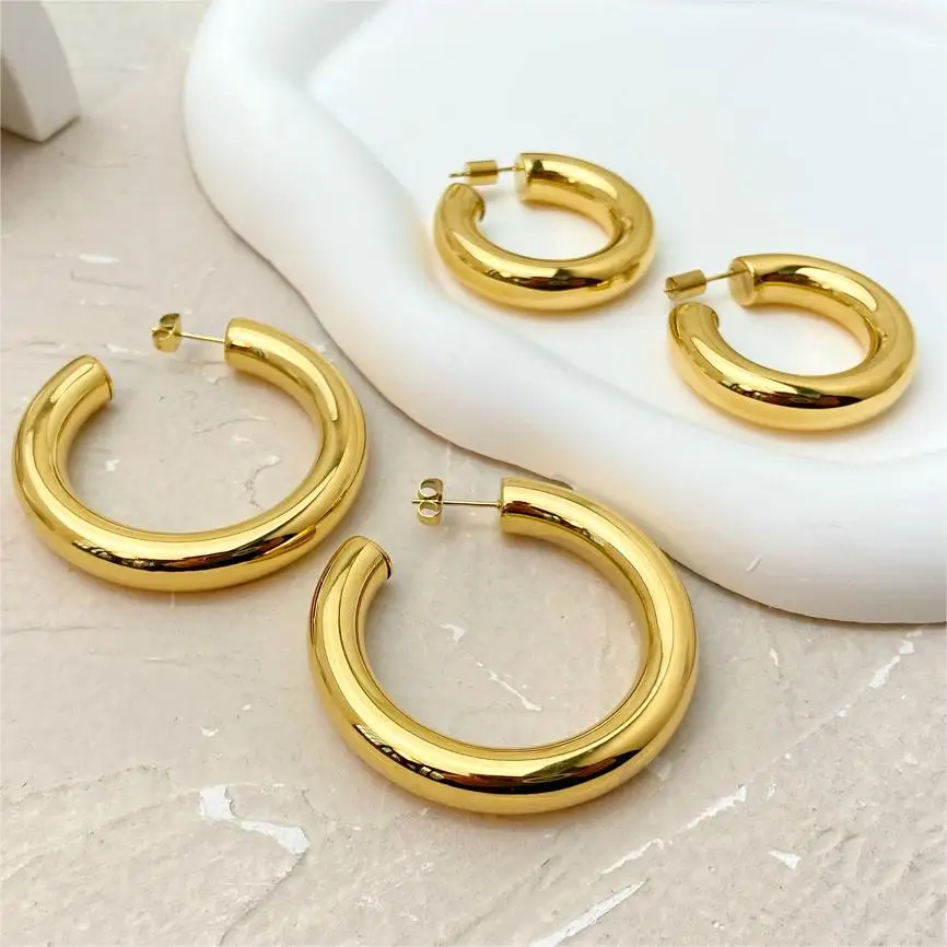 Fashion CC Ear Buckle Jewelry Stainless Steel Plated 18K Gold Hollow Tube Earrings for Women