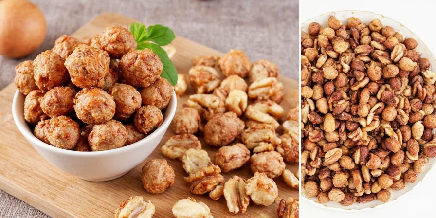 Table setting with various spiced walnuts in small bowls