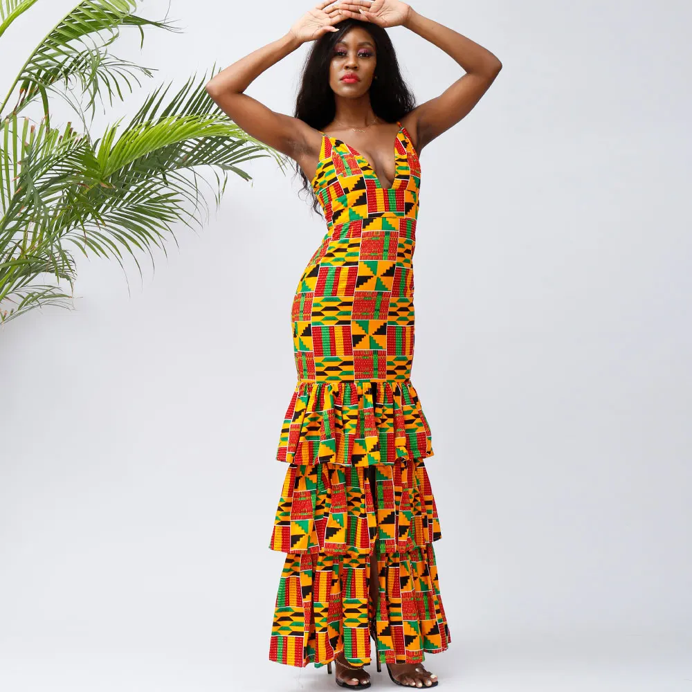 

2021 Sexy High Slit V Neck Dress Women Dresses Summer Casual Plus Size African Print Maxi Dress Women, Customized color