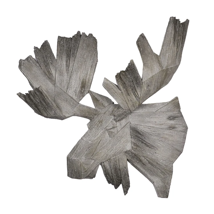 

Resin wood like big moose head wall,simulation wood carving wall adornment, custom animal wall decoration