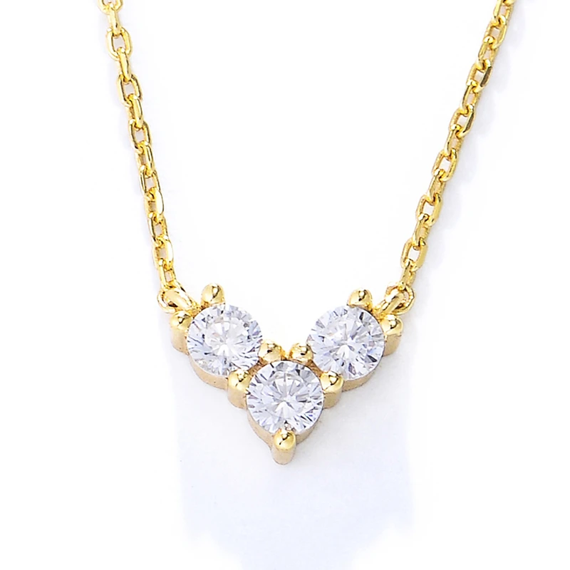 Fulsun Fine Jewelry 925 Sterling Silver 14K 18K Gold Paled CZ Simple Geometric Big Letter V Shape Cubic Zirconia Chain Necklace