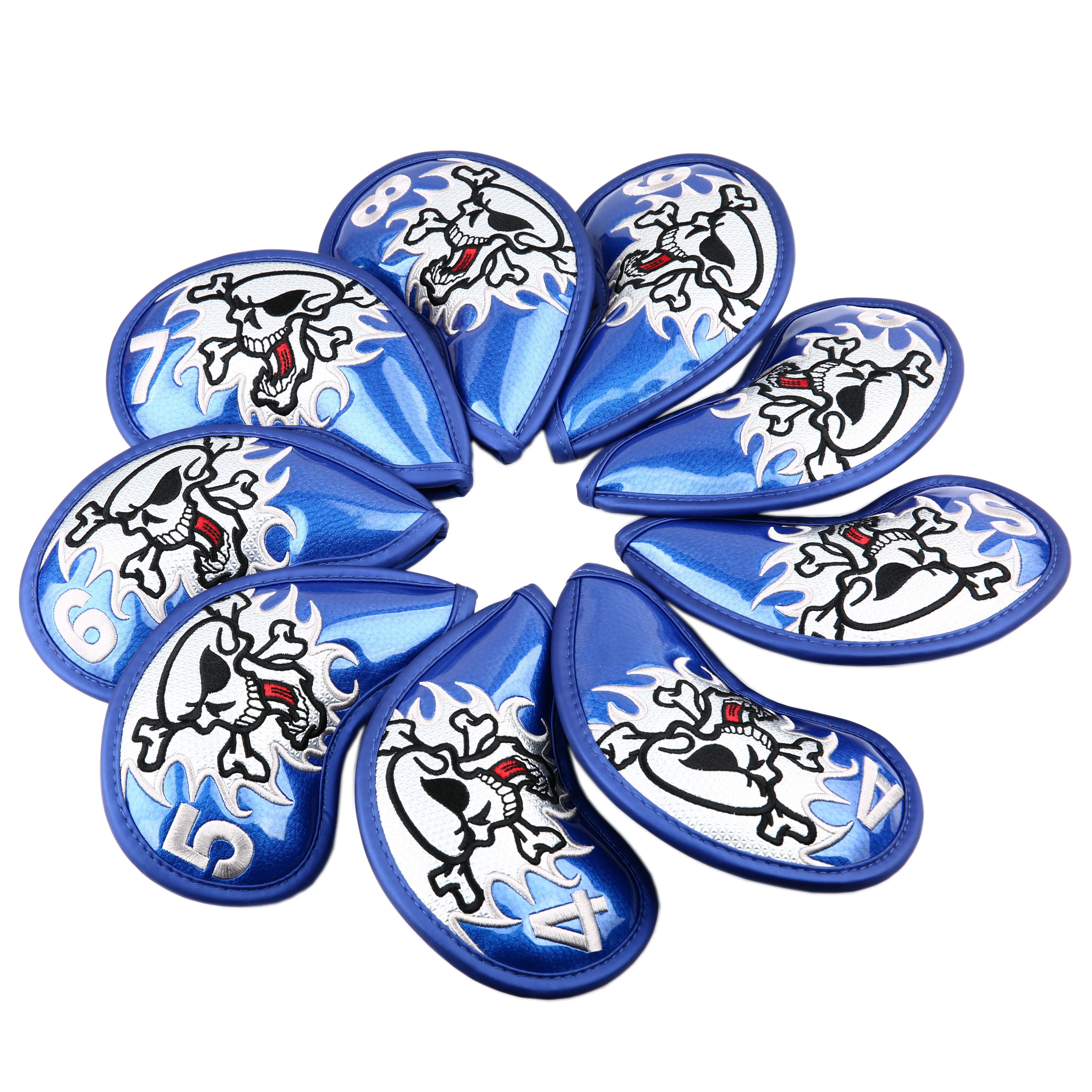 
9PCS/Set Skull Golf Iron Head Cover Iron Cover 4 5 6 7 8 9 P S A for Golf Irons Club Red Black Blue White 