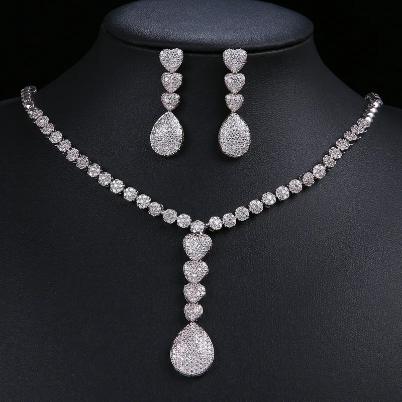 

High Quality Necklace Set Jewelry Set Bridal Luxurious Zircon Teardrop Cubic Zirconia CZ Crystal Necklace Set