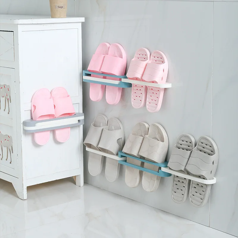 

Foldable Slippers Holder Shoes Hanger Wall Mounted Hanging Adjustable Corner Three-in-one Bathroom Storage Organizer