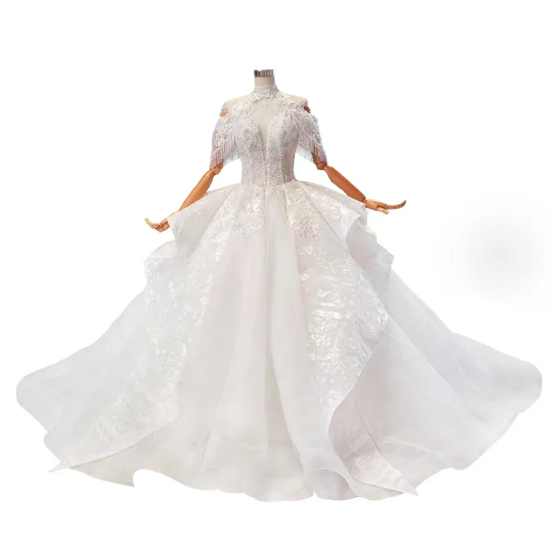 

2021 New Design Gorgeous Luxury Shoulder Wedding Dress Bridal Rhinestone Applique Luxury Wedding Dress