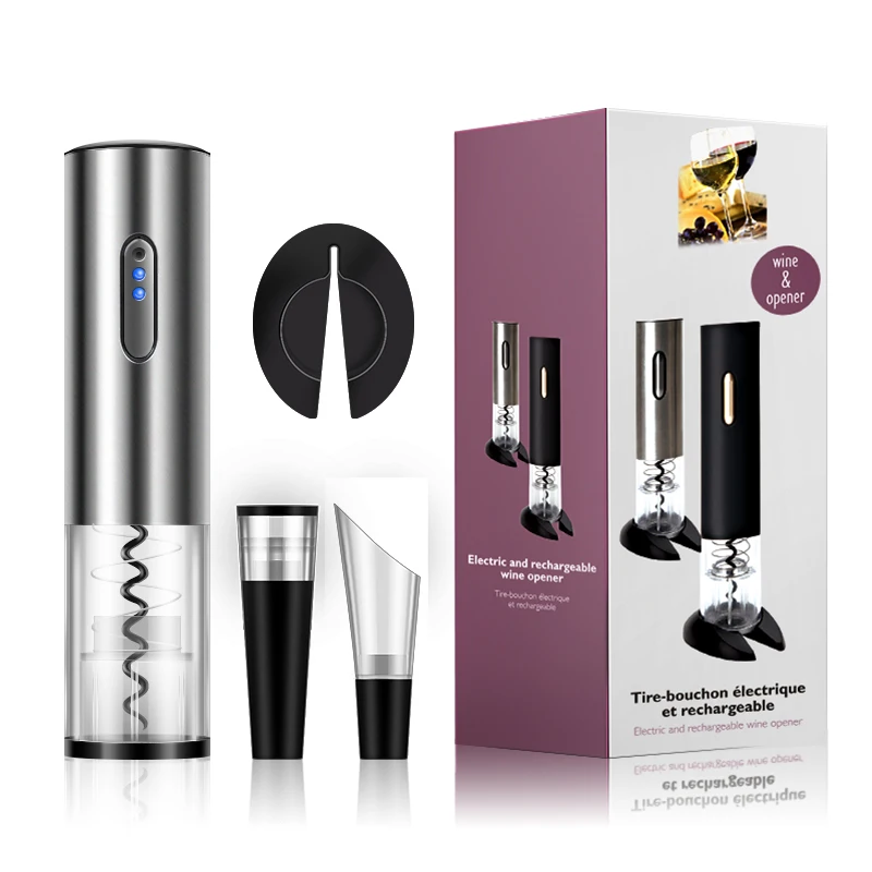 

Eco friendly 4-in-1 Gift Set Rechargeable wine bottle opener electronic wine opener