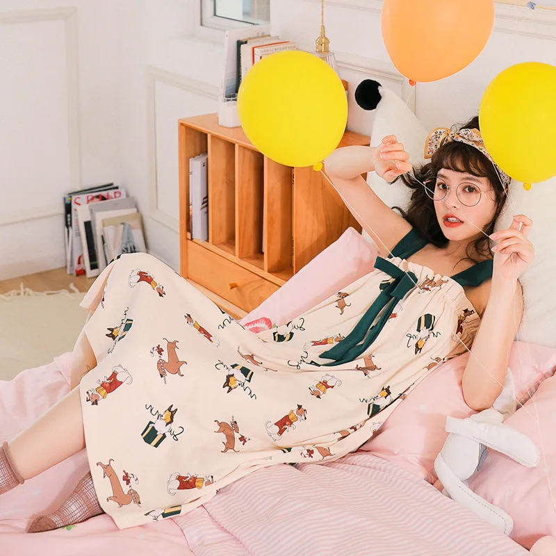 

Summer new style nightdress women's pure cotton sleeveless thin sling pajamas women's casual home wear