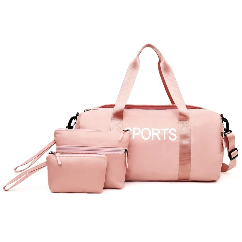 

Pink Fashion Foldable Leisure Waterproof Nylon Gym Lightweight Sports Duffle Travel Bags Luggage 3 Set For Women, As show